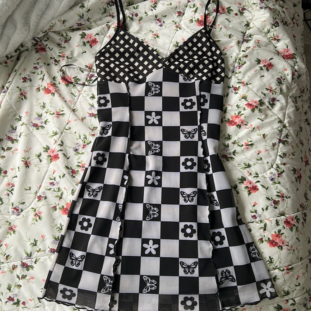 black and white mini dress